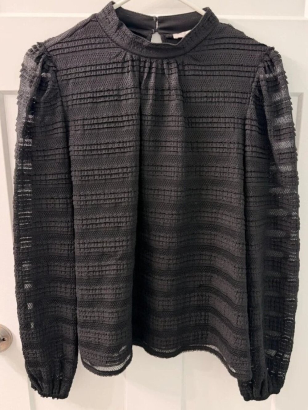 Like NEW LOFT Black Long Sleeve Lacey Blouse Size S